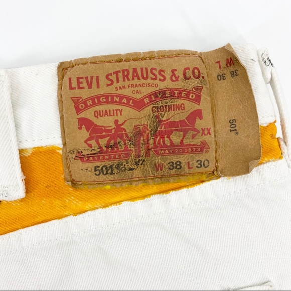 ART THERAPY MUSEO Vintage Levi's 501 High Rise White Unisex Denim Shorts SZ 38 - Picture 9 of 11